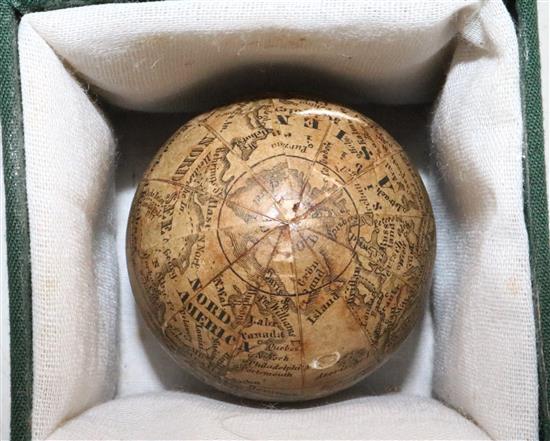 An early 19th century German pocket globe, possibly by Bauer for Sterne, 1.5in.